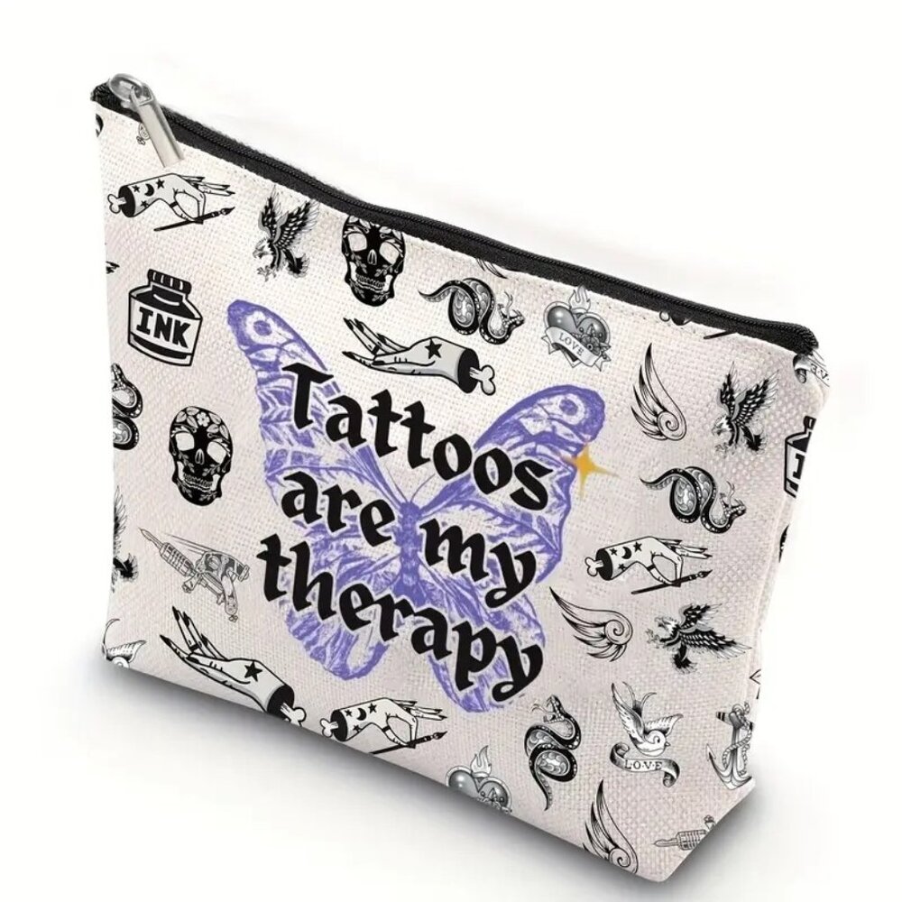 Tattoo Art Cosmetic Bag - Durable Makeup Organizer With Tattoo Art